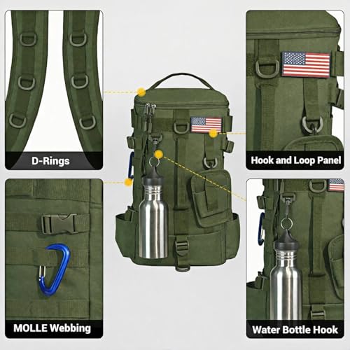 kokkoya Small Fishing Tackle Backpack 16L Waterproof with Rod Holder Lightweight Sling Backpack for Fishing Hiking Kayaking Outdoor Gear Storage for Men - color: Army Green