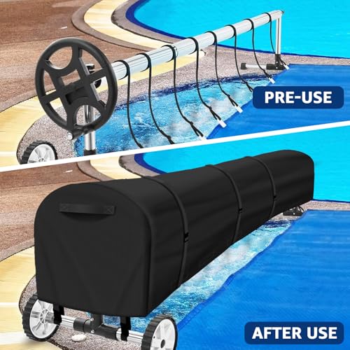 Swimming Pool Solar Reel Cover, 18Ft UV Resistant Inground Pool Solar Protective Blanket Reel Cover 420D Heavy Duty Waterproof Winter Solar Blanket Reel Roller Covers Protector (18 Ft, Black) - color: Black, size: 18 FT