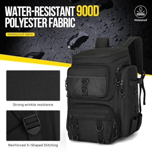 Fishing Backpack with Rod Holder, Durable Waterproof Fishing Bag, 42L Large Capacity Tackle Box Backpack (Black) - color: Black