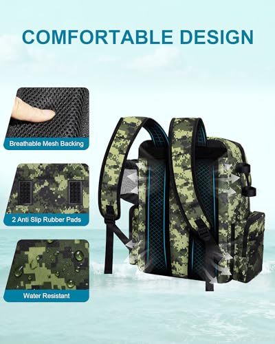 HXLGMD Fishing Backpack with Rod Holders, 43L Large Water Resistant Tackle Bag Storage Gear and Equipment with Cooler for Men Fishing, Camping, Hiking, Green - color: Green Camo