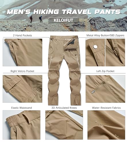 Men's Convertible Hiking Pants Zip Off Quick Dry Lightweight Safari Travel Camping Fishing Cargo Outdoor Pants - color: Khaki, size: 34