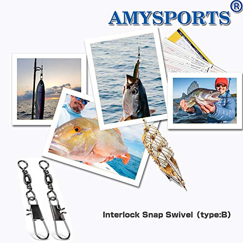 AMYSPORTS Fishing Tackle Barrel Swivel Snap High Strength Snap Swivel Saltwater Stainless Steel Fishing Barrel Snaps Interlock Snaps Freshwater Leader Lure Connnector Accessories - size: Size2/0 (77lb) 50 pcs