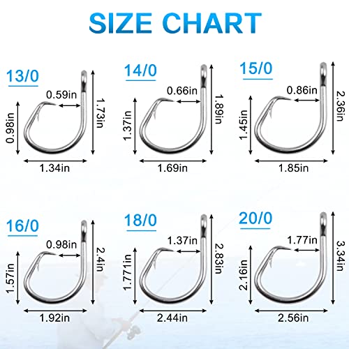 Tuna Circle Hooks, Stainless Steel Catfish Circle Hooks Saltwater 2X Strong Short Shank Big Game Hooks for Catfish Bass Tuna Size 8/0-18/0 - size: 13/0 80PCS