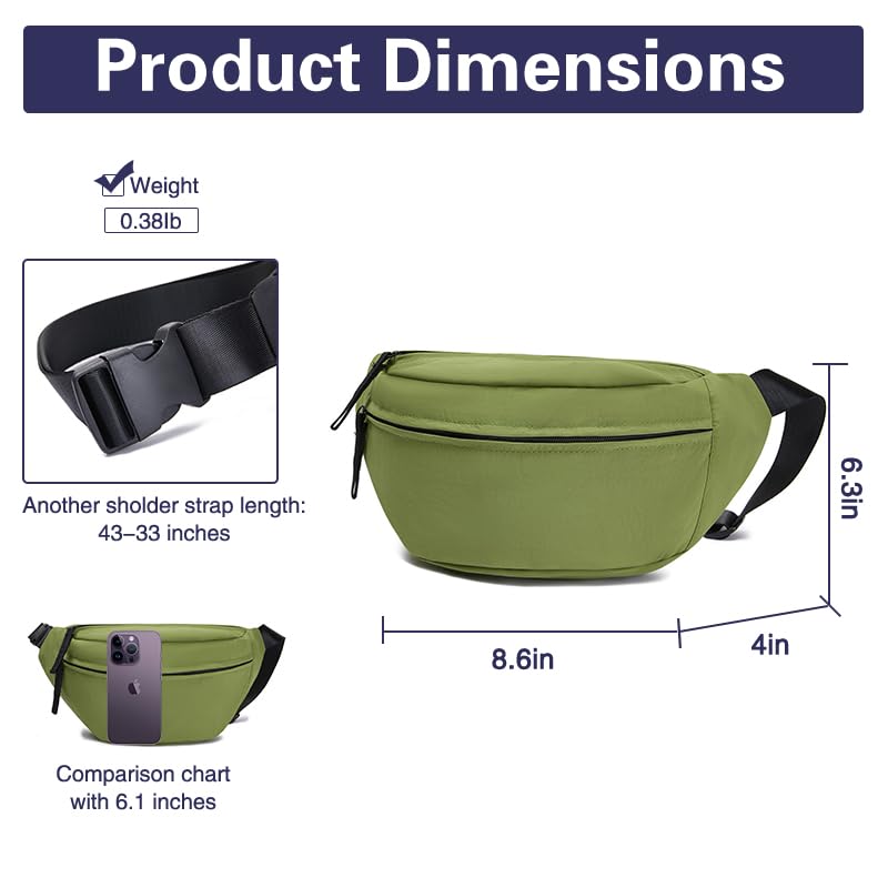 Women Sling Bags Girl Fanny Pack Crossbody Handbag Men Shoulder Bag Unisex Classic Nylon Waist Packs Purse Hiking Chest Bag, Easy Carry Any Phone, Wallet, Brilliant Green - color: Brilliant green