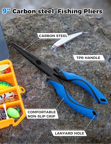 Fish Gripper 9.2",Muti-Function Line Cutter Fishing Pliers, Saltwater Fishing Tool Kit,Fishing Gear with Fishing Lanyard - color: 9"Fishing Pliers Blue
