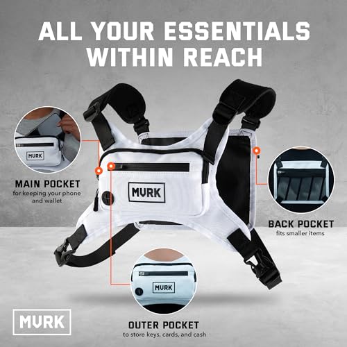 MVRK Water Resistant Running Vest Chest Pack, Phone Holder for Running, Lightweight Training Pack with Reflective Detail - color: Off-white