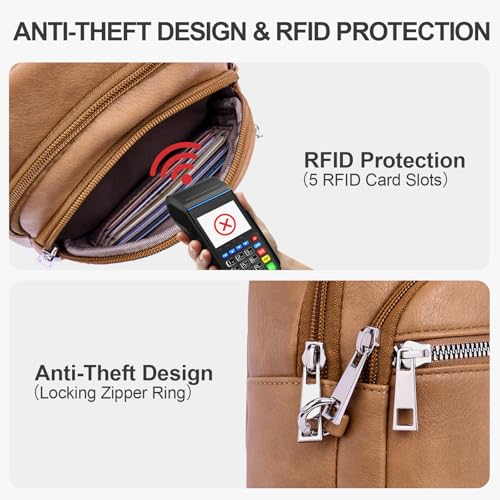 Anti Theft Crossbody Bags for Women Travel Chest Sling Bag Leather RFID Purse Fanny Pack Camel - color: camelbrown