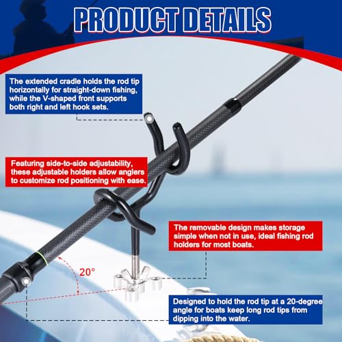 NYXOVA Fishing Rod Holders for Boat, 8 Pack 20 Degree Angle 4 Inch Sure Grip Steel Boat Rod Holders with Mounting Base, PVC Dipped Fishing Pole Holders for Boat, Ship, Yacht