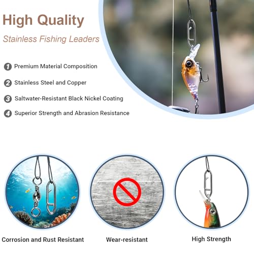 QISHUO Stainless Steel Fishing Leaders Strength Rigs Saltwater Fishing Leader Heavy Snap Lure Wire Leaders Line Black Nickel - size: Size #1 (5.9in-20lb) 50pcs