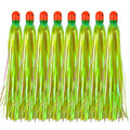 Mylar Skirt Trolling Lures 5.2in Fishing Mylar Skirts Trolling Teasers 3/8 oz Weighted Bullet Head Skirted Trolling Lures with Through-Hole for Mahi Tuna Wahoo Offshore Fishing - color: Green_8pcs