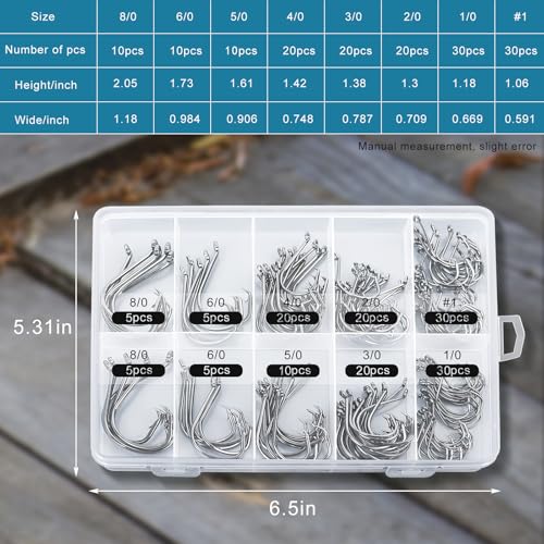 150PCS Circle Hooks, Strong High Carbon Steel Fresh and Saltwater Fishing Hooks, Variety of Different Sizes Circle Hook - Size:#1 1/0 2/0 3/0 4/0 5/0 6/0 8/0