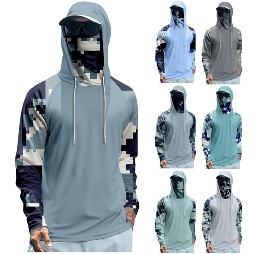Hooded Fishing Shirts with Face Mask Cooling UPF 50+ Sun Protection Rash Guard Moisture Wicking Outdoor Boat Sun Shirt - color: A02-black, size: Medium