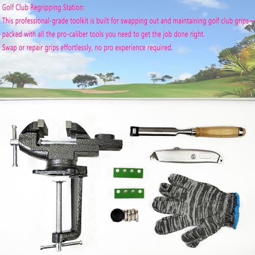 Golf Club Regripping Kit, Optional Professional or Basic Golf Grip Replacement Tools, 2-In-1 Bench Vise or Mini Table Vise, Fixed Rubber Clip, Hook Blade, Grip Tape Remover - size: 2-in-1 Professional Edition