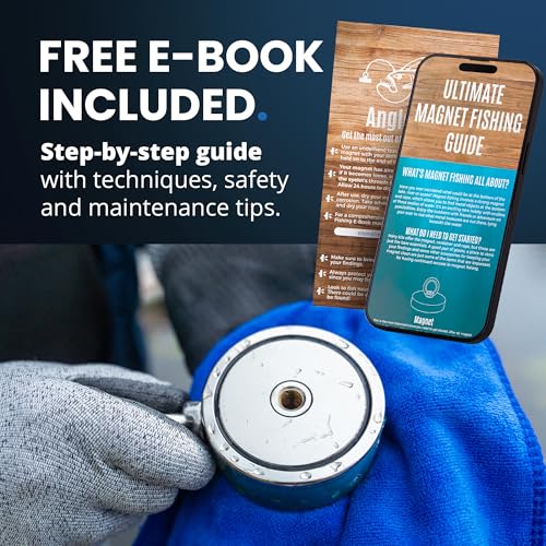 AnglerMag Magnet Fishing Kit - 1325 lbs Double Sided Neodymium Magnetic Fishing Stuff with Rope - 10 PCS Extra Strong Complete Gift Set with eBook, Carabiner, Gloves, Grappling Hook & Carrying Bag - size: 1325 LB