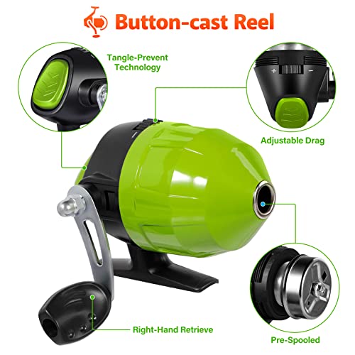PLUSINNO Kids Fishing Pole with Spincast Reel Telescopic Fishing Rod Combo Full Kits for Boys, Girls, and Adults - color: Green, size: 4FT / 1.2M