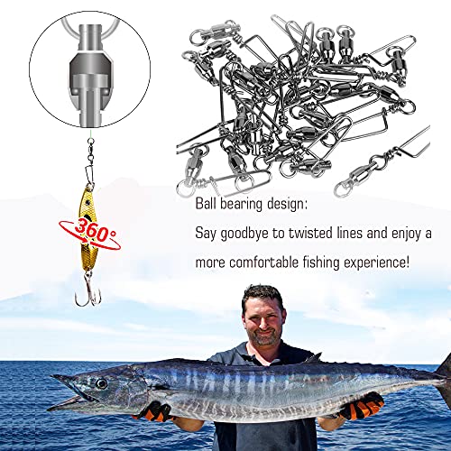 AMYSPORTS Saltwater Connector Fishing Snap Swivel High Strength Snaps Swivel Freshwater Ball Bearing Fishing Swivels Stainless Steel Corrosion Resistant Black Nickel - size: Size 7+7 (220lb) 50 pcs