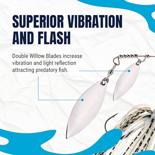 Reaction Tackle Tungsten Double Willow Spinnerbait, Compact Profile Bass Fishing Lure with Flash and Vibration for Largemouth and Smallmouth Bass (2-Pack) - color: Sunrise, size: 1/2 Oz