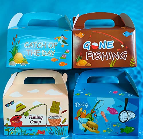 iPartyFun Fishing Birthday Party Supplies Fishing Party Gift Treat Boxes for Gone Fishing Theme Baby Shower Supplies Set of 12