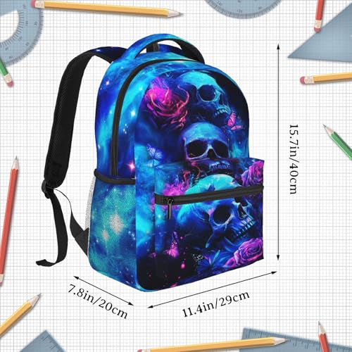 Skull Backpack for Boys Purple Rose Schoolbag for Girls Teenage Kids Cute Children Lightweight Waterproof Adjustable Book Bag for Travel Hiking Camping Gym Backpack for Kids Boys 8-12 - color: Skull 01
