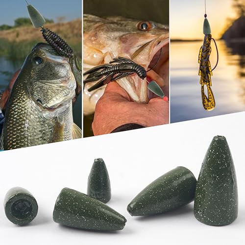 Bullet Fishing Weights Sinkers, 30pcs Worm Slip Sinkers Weight for Bass Fishing Carolina Rig Texas Rig Drop Casting Sliding Weights Saltwater Freshwater - size: 55pcs Weights Kit