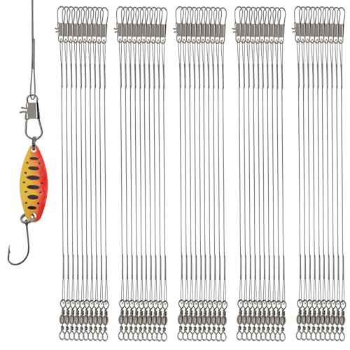 Stainless Steel Fishing Wire Leaders, Black Coated & Uncoated Options, Heavy Strength 31–100LB, 6–21in Multi Sizes with Rolling Swivels Snaps for Salt Fresh Water Shark Pike Barracuda - color: 9.84in - 50pcs（31LB)