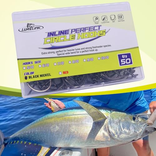 LURELINK-Inline-Circle-Hooks-Saltwater-for-Catfish-Bass-Octopus-Hooks-Fishing-Hook-Freshwater 50 Pack - color: Black, size: 5/0 50-Pack