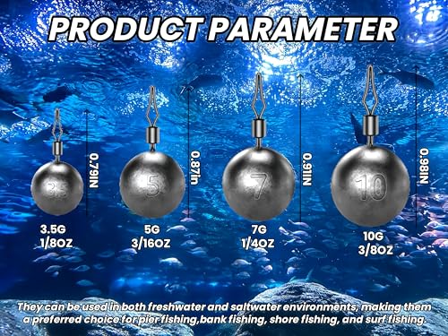 50Pcs Round Fishing Weights Sinkers Ball Fishing Weights Casting Drop Shot Sinkers Catfishing Sinkers Lead Weights Sinkers with Barrel Swivels for Saltwater Freshwater Fishing-(3.5-10g) - size: 3/16oz(5g)-50 Pack