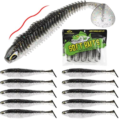 LUCKYFISHING Paddle Tail Swimbaits 10/16/20 PCS Fishing Lures Soft Plastic Lures for Trout Crappie Walleye Soft Baits for Bass Fishing Freshwater Saltwater 4.1/3.5/3/2.5 Inch - color: Black Silver, size: 3.5 inch-10pcs