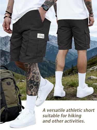 Hidkat Men's Lightweight Cargo Shorts with Drawstring-Breathable,Comfy Casual Outdoor Shorts for Hiking Gym Workout - color: 2 Pcs Black+blue, size: 3X-Large
