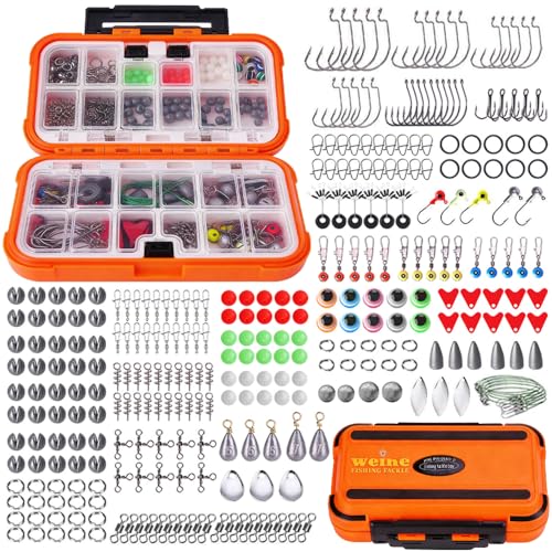 Fishing Tackle kit, 308pcs Fishing Accessories Kit, Fishing Hooks, Split Shot Fishing Weights, Swivels, Beads, Lures –Fishing Gear Set for Bass Trout Catfish, Ideal Fishing Gifts for Men