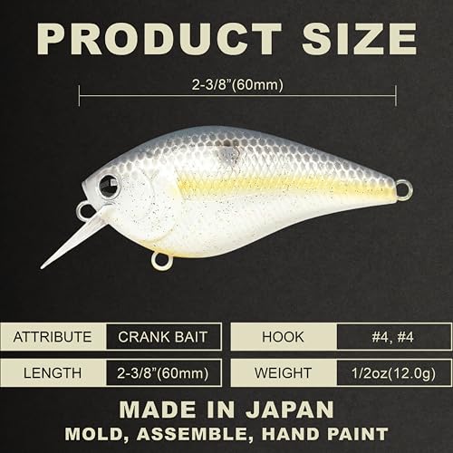 LUCKY CRAFT LC 1.5 Silent Squarebill Crankbait Fishing Lure, 2-3/8", Bass Fishing Lures for Freshwater, Hard Crankbait with Treble Fishing Hooks, Fishing Accessories - color: 172 Sexy Chartreuse Shad
