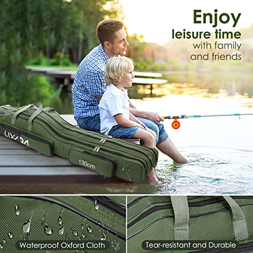 Lixada Fishing Rod Case, 3 Layers Oxford Fishing Rod Bag, Portable Foldable Fishing Pole Bag, Fishing Rod Carrier Fishing Tackle Storage Bag Travel Carry for Fishing Gear & Equipment - color: Army Green, size: 130cm