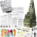 Sosation 482 Pcs Fishing Sling Tackle Bag Set Fish Tackle Box Backpack Storage Fishing Gear and Equipment Included Fish Hook Remover Tool Lures Lip Gripper, Gift for Men - color: Military Green