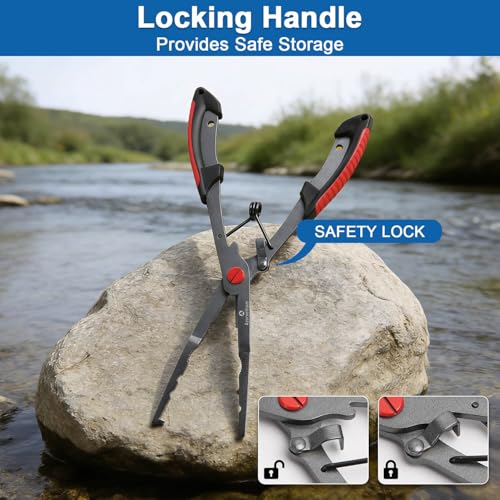 Fishing Pliers – Teflon Coated Stainless Steel Long Nose Hook Remover | Braid Line Cutter, Split Ring Pliers, Non-Slip Grip | Saltwater & Freshwater Fishing Tool