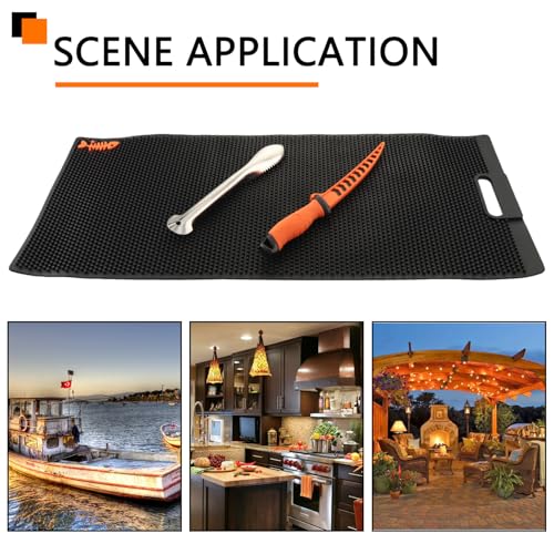 32 Inch Non Slip Fish Fillet Mat Heavy Duty Rollable Fish Bait Cutting Board Large Size Fish Cleaning Mat with 7 inch Fillet Knife and Fish Scaler Portable Fish Fillet Mat
