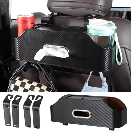 Car Rear Backseat Extra Multifunctional Drink Cup Holder Organizers with Tissue Storage Box Organizer & Hooks for Car Seat Back. imitation carbon fiber texture - color: Imitation Carbon Fiber Texture