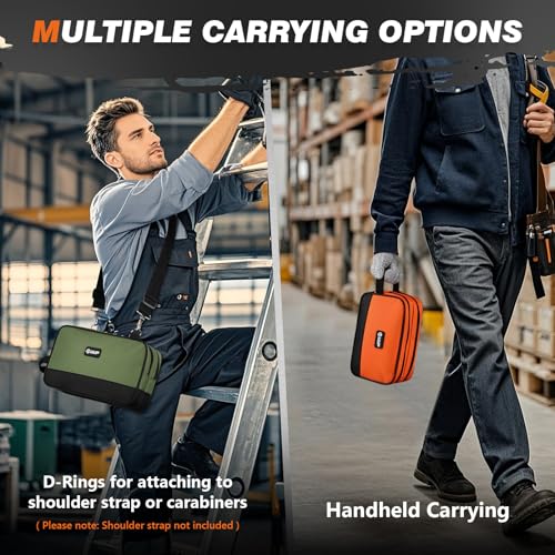 12 10" Small Tool Bag 2 Pack, Zipper Tool Pouch 2 Compartments, Utility ToolBag with Carrying Handle, Toolbox Organization, Screwdriver Storage Tool Box, Mechanic Men Dad Gifts, Orange/Green - color: Orange/Green 2Pack, size: 12"x7"&10" x 6"