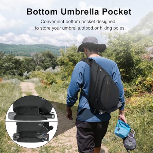 TUDEQU Large Sling Bag for Men,19L Crossbody Backpack with 8 Pocket,Gym,EDC | One Strap Backpack with Umbrella Pocket & Stability Strap,Sling Backpack,One Shoulder Backpack for Hiking,Travel,Cycling - color: Black