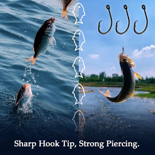 10PCS High-Carbon Steel Circle Hooks Barbed Fishing Hooks with Holes, Freshwater and Saltwater Fishing Hooks for Tuna, Catfish, Bass - size: #1