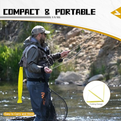 Fish Measuring Board, 32-Inch Foldable Fish Ruler with Lanyard Eyelet, Lightweight Bump Board for Boat and Kayak, Folds to 16 Inches, Dual-Sided Inch/CM Scale, Yellow
