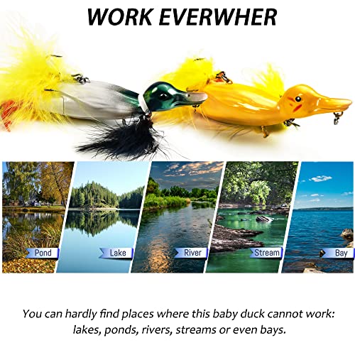 Topwater Duck Fishing Lures, Realistic Baby Duckling Baits Floating Artificial Hard Swimbaits for Bass Pike Musky Catfish Freshwater Saltwater Fishing - color: 3 Pcs-Yellow, Green