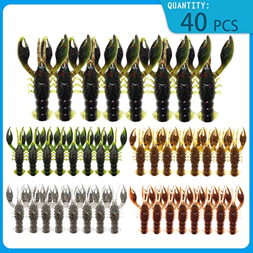 Senko Worms 40/133Pcs Fishing Soft Plastic Bait Bass Fishing Lures | Crawfish Lure Soft Plastic Worms Fishing Lure Wacky Rig Carolina Rigged - color: A-Crawfish Lures 40pcs 2.56in