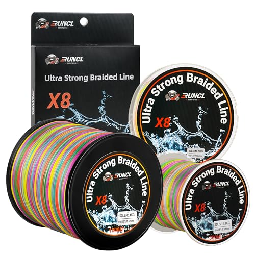 RUNCL 8 Strands Braided Fishing Line - High Visibility Colored Braid Line, Super Strong, Abrasion Resistant, No Stretch, 328yds/546yds/1093yds, 12lb to 100lb for Saltwater or Freshwater Fishing - color: Multicolor, size: 12lb - 1093yds