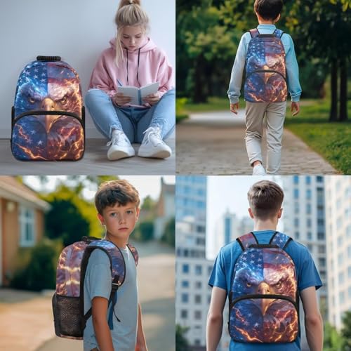 American Flag Eagle Backpack for Boys Kid's School Bag Bookbag with Insulated Lunch Bag and Pen Bag Pencil Case Water Bottle Holder Sling Bag Set - color: American Flag Eagle