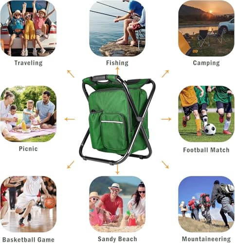 Kikerike Portable Stool Backpack Cooler Chair 300 LBS Max Load Folding Fishing Cooler Backpack Stool for Outdoors Hiking Beach Travel - Army Green - color: Army Green