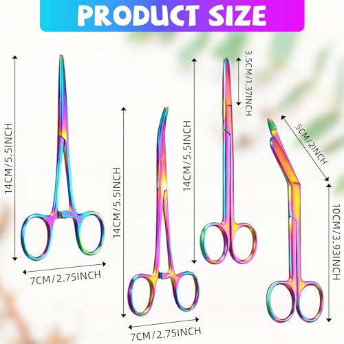 BBTO Hemostat Curved and Straight Hemostat Forceps Piercing Pliers Forceps, Stainless Steel Straight and Curved Pliers, Fishing Tweezer(Colorful,4 Pcs) - color: Colorful