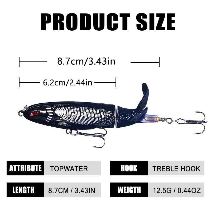 Topwater Fishing Lures With Storage Box, Whopper Popper for Bass, Catfish, Pike, Perch - Floating Pencil Bait With Rotating Tail for Freshwater or Saltwater - color: C-5PCS