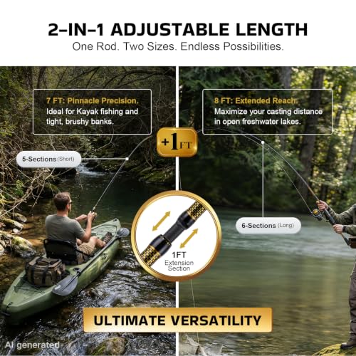 Goture Dual-Length Telescopic Fishing Poles & Reel Combo - size: 7-8FT