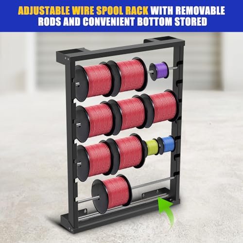 Kipika Portable Wire Spool Rack - Heavy-Duty Steel Cable Dispenser with 4 Adjustable Rods, Spool Rack Holder for Efficient Storage & Dispensing (B: Wall-mounted Wire Spool Holder (6 Rods)) - color: B: Wall-mounted Wire Spool Holder (6 Rods)