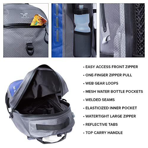 Xelfly Submersipack Waterproof Backpack - Submersible, Inflatable, Floating TPU Coated Durable Nylon Dry Bag with Airtight Zipper for Kayak, Fishing, Boating, Hiking, Paddle Board (Deep Blue, 25L) - color: Deep Blue
